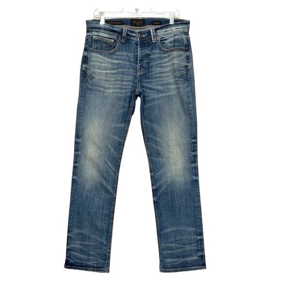 Outpost Makers Slim Straight Jeans 33x30 Whiskers Honeycombs Stacks Button Fly - Picture 1 of 14